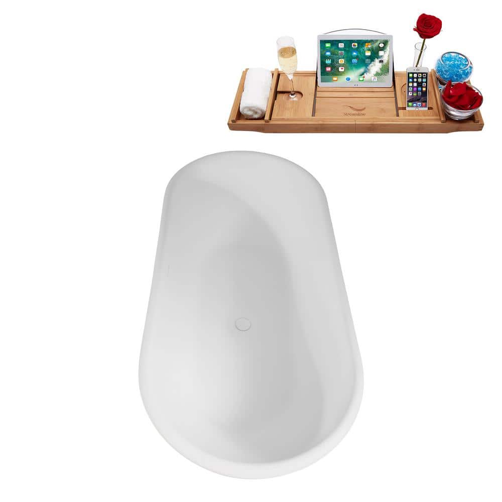 67" Matte White Acrylic Freestanding Double Slipper Tub with Tray
