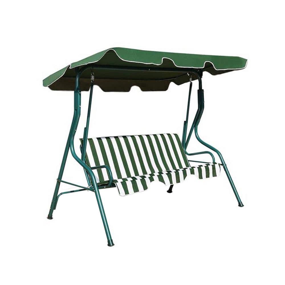 Stylish and Durable 67.5 in. 3-Person Green Metal Patio Swing with Cushion 