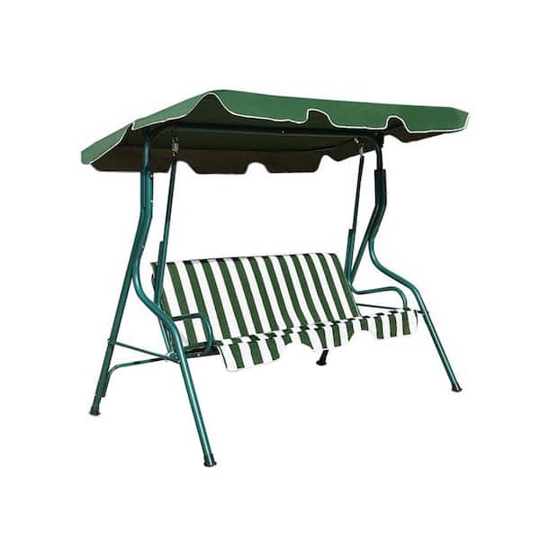 Unbranded Stylish and Durable 67.5 in. 3-Person Green Metal Patio Swing with Cushion and Adjustable Canopy