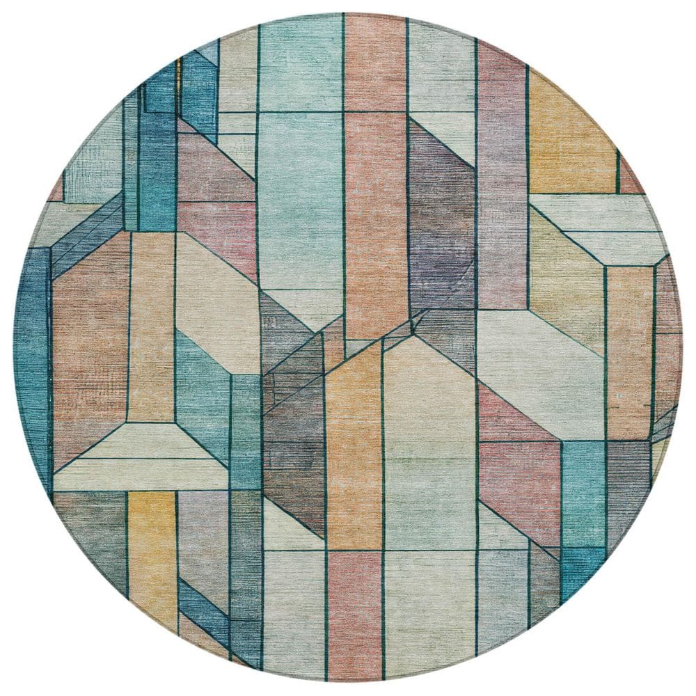 Chantille Machine Washable Indoor/Outdoor Abstract ACN2867 Teal 8 ft. x 8 ft. Round Rug price history on PriceWatchPro
