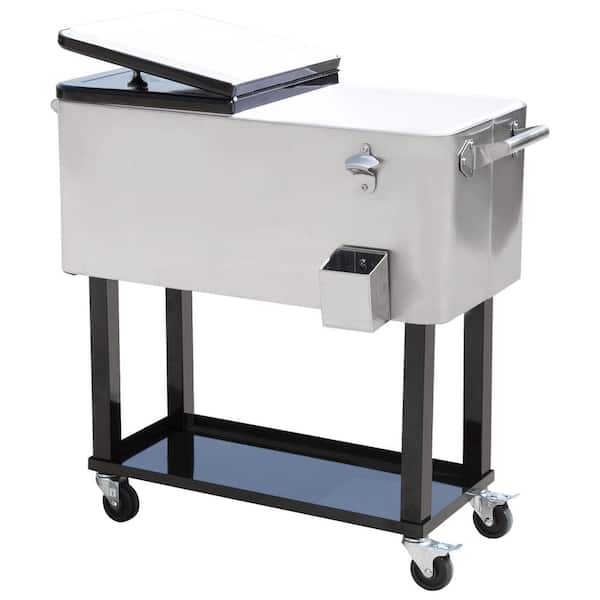 80 qt. Silver Portable Wheeled  Patio Cooler Outdoor Ice Chest Stand Up Drink Cooler Cart