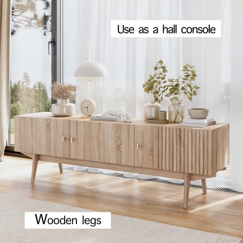 Chelsea 59'' Beige Wood TV Stand with Cabinet