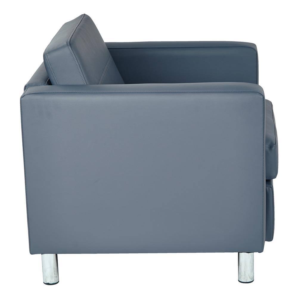Pacific Blue Faux Leather Barrel Accent Chair with Metal Legs
