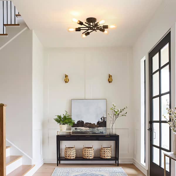 18.5 in. Black Farmhouse Flush Mount Ceiling Light Fixtures Modern Sputnik Chandelier for Kitchen Bedroom Dining Room