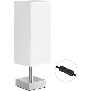 13.23 in. Minimalist Nightstand Small Table & Bedside Lamp with White Shade for Kids Room & Dorm, Silver