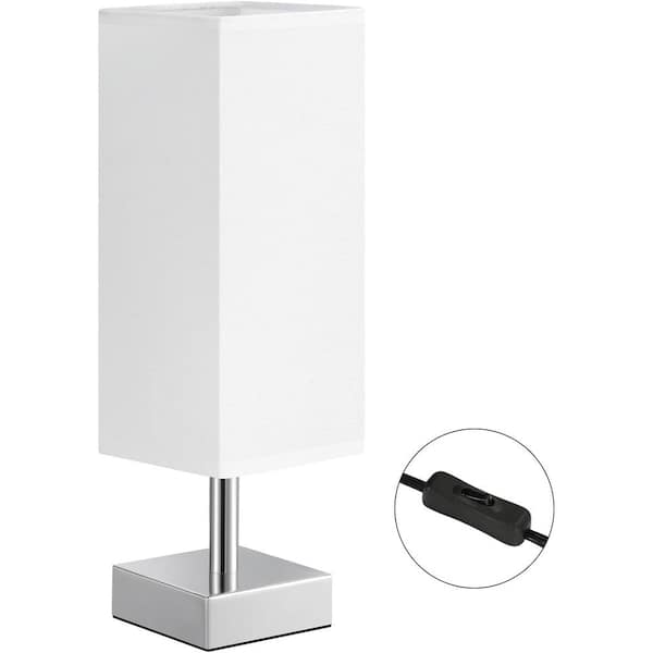 13.23 in. Minimalist Nightstand Small Table & Bedside Lamp with White Shade for Kids Room & Dorm, Silver