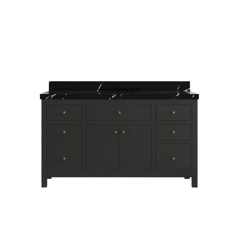 Sonoma 60 in. Single Sink Freestanding Black Top Bath Vanity with Calacatta Black Quartz Top Unassembled price history on PriceWatchPro