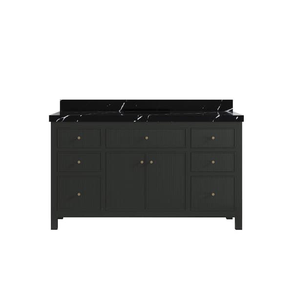 Sonoma 60 in. Single Sink Freestanding Black Top Bath Vanity with Calacatta Black Quartz Top Unassembled