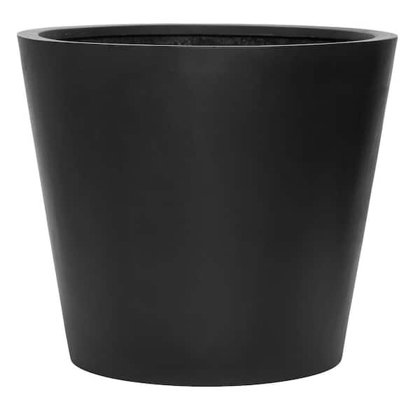 PotteryPots Bucket Large 24 in. Tall Black Fiberstone Indoor Outdoor Modern  Round Planter Pot PP-E1004-60-01