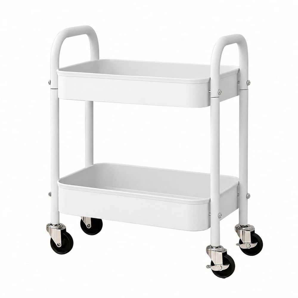 2-Tier White Rolling Cart with Handle and Locking Wheels, All-Steel Organizer Cart for Kitchen, Bath and Office price history on PriceWatchPro