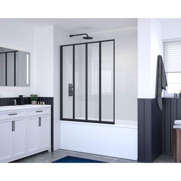 Triton 44 in. W x 55 in. H Bi Fold Framed Bath Screen Tub Door in Black with Clear Glass