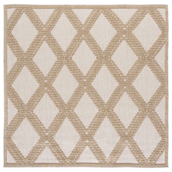 Martha Stewart Indoor Outdoor Beige/Brown 7 ft. x 7 ft. Ornate Oversized Diamond Indoor/Outdoor Square Area Rug