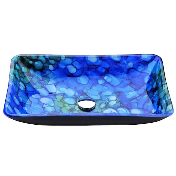 ANZZI Voce Series Rectangular Deco-Glass Vessel Sink in Lustrous Blue