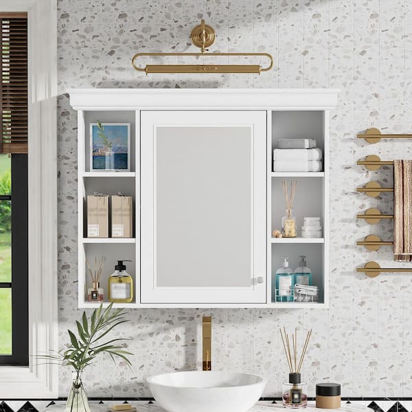 35.5 in. W x 28.74 in. H Rectangular Medicine Cabinet with Mirror in White