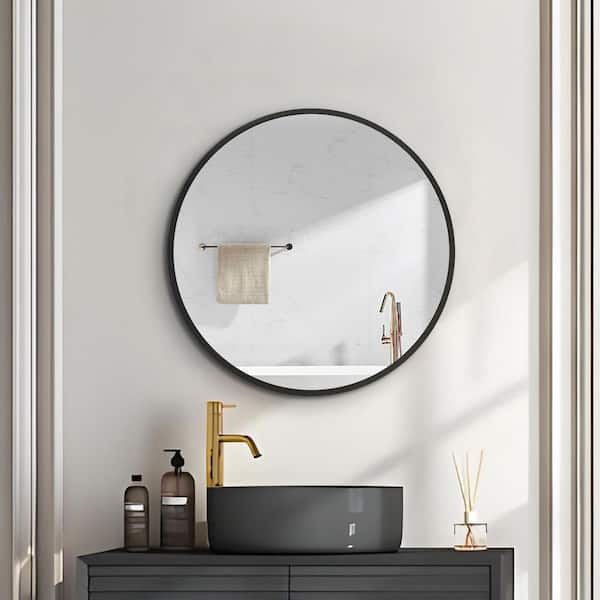 ASY 24 in. W x 24 in. H Round Black Framed Wall Mount Medicine Cabinet with Mirror
