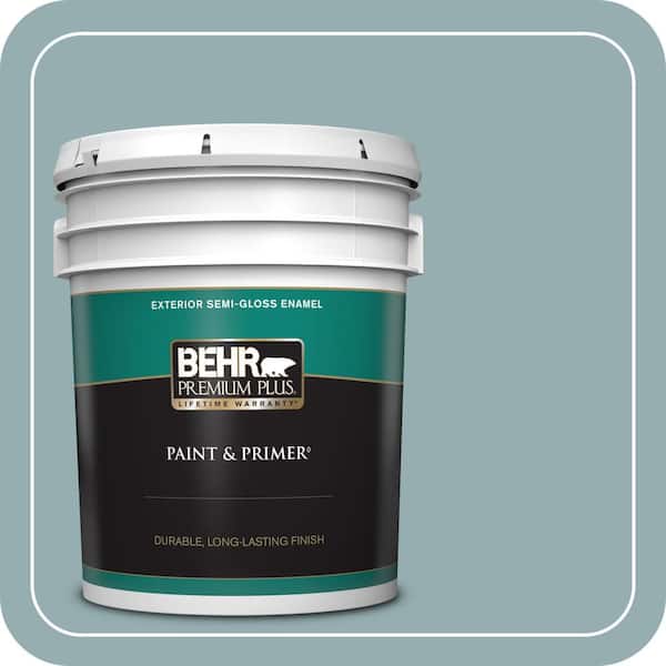 BEHR PREMIUM PLUS 5 gal. #ICC-66 Quiet Moment Semi-Gloss Enamel Exterior Paint & Primer