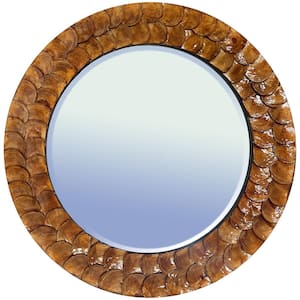 Bronze Aeolian Large Mother of Pearl 33 in. x 33 in. Classic Round Framed Bronze Decorative Mirror