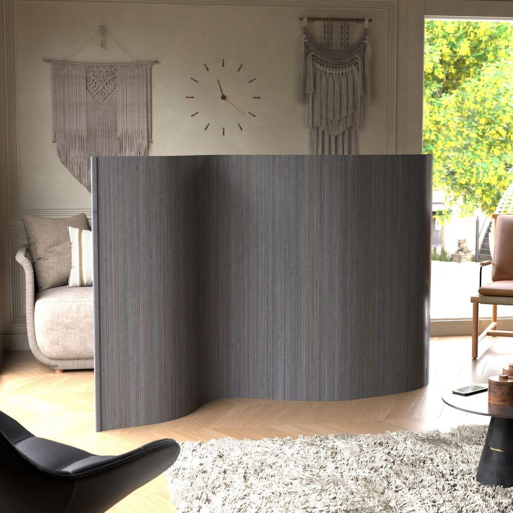 Gray 48" Painted Bamboo Wave Room Divider