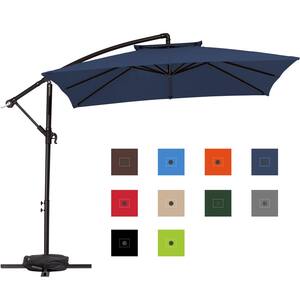 8 ft. x 8 ft. 2-Tier Steel Cantilever Outdoor Offset Patio Umbrella with Sandbag and Cross Base in Navy