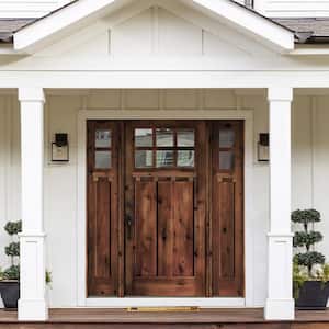 64 in. x 80 in. Craftsman Alder Clear 6-Lite Red Mahogony Stain Wood w.DS Right Hand Single Prehung Front Door/Sidelites