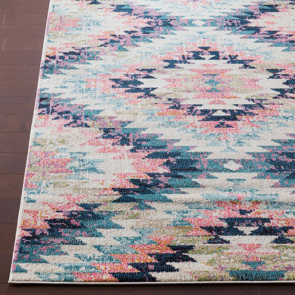 Teal and Multicolor Southwestern Polypropylene Area Rug, 7'10" x 10'2"