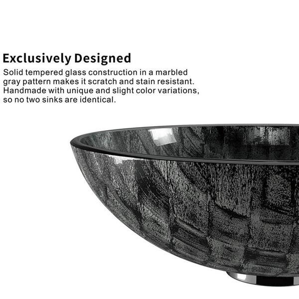 EPOWP - Artistic Gray Glass Round Vessel Sink with Pop-Up Drain