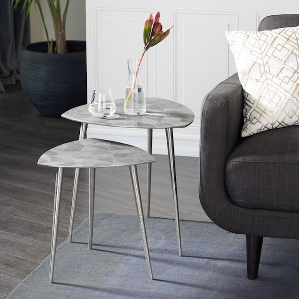 Litton Lane 20 in. Gray Triangle Aluminum End Table with 2-Pieces
