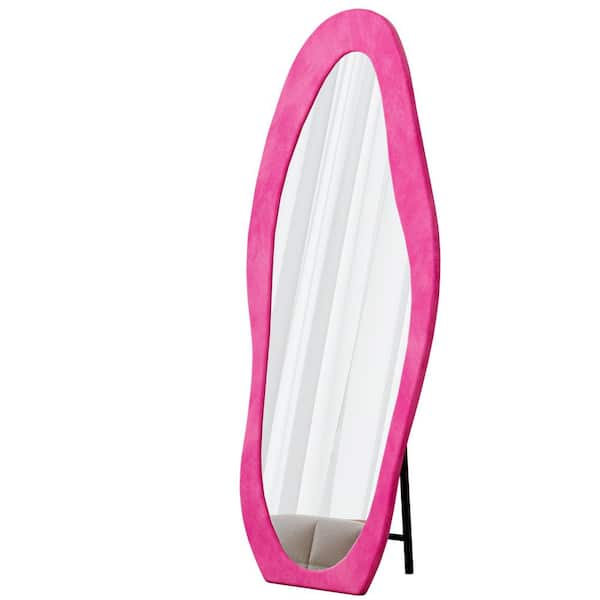 Rose Pink 24 in. W x 63 in. H Irregular Wavy Wood Full Length Mirror