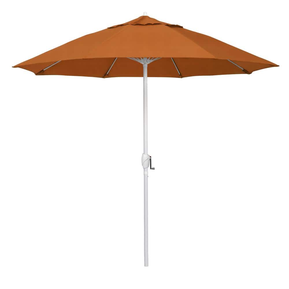 California Umbrella 9 ft. Matted White Aluminum Market Patio Umbrella Fiberglass Ribs and Auto Tilt in Tuscan Pacifica