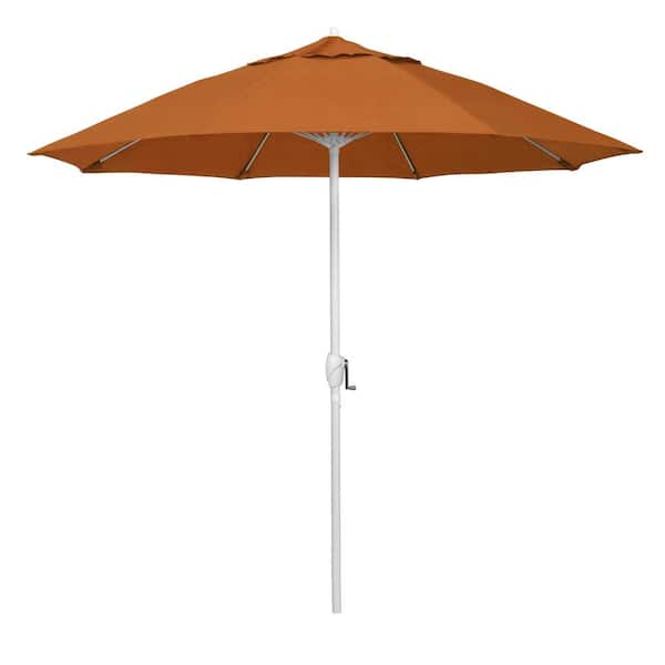 California Umbrella 9 ft. Matted White Aluminum Market Patio Umbrella Fiberglass Ribs and Auto Tilt in Tuscan Pacifica