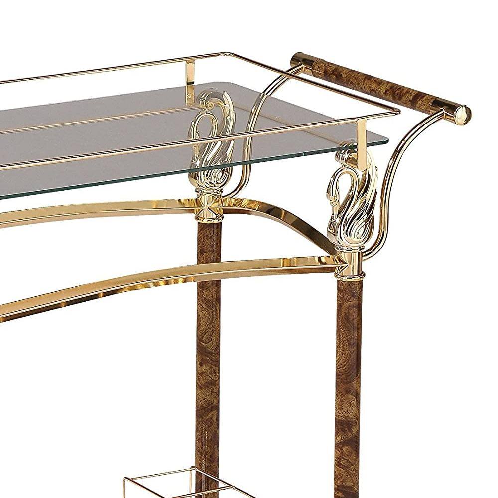 Helmut 31" Gold Plated and Clear Glass Bar Cart with Storage