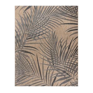 Paseo Paume Chestnut and Black 6 ft. x 9 ft. Floral Indoor/Outdoor Area Rug
