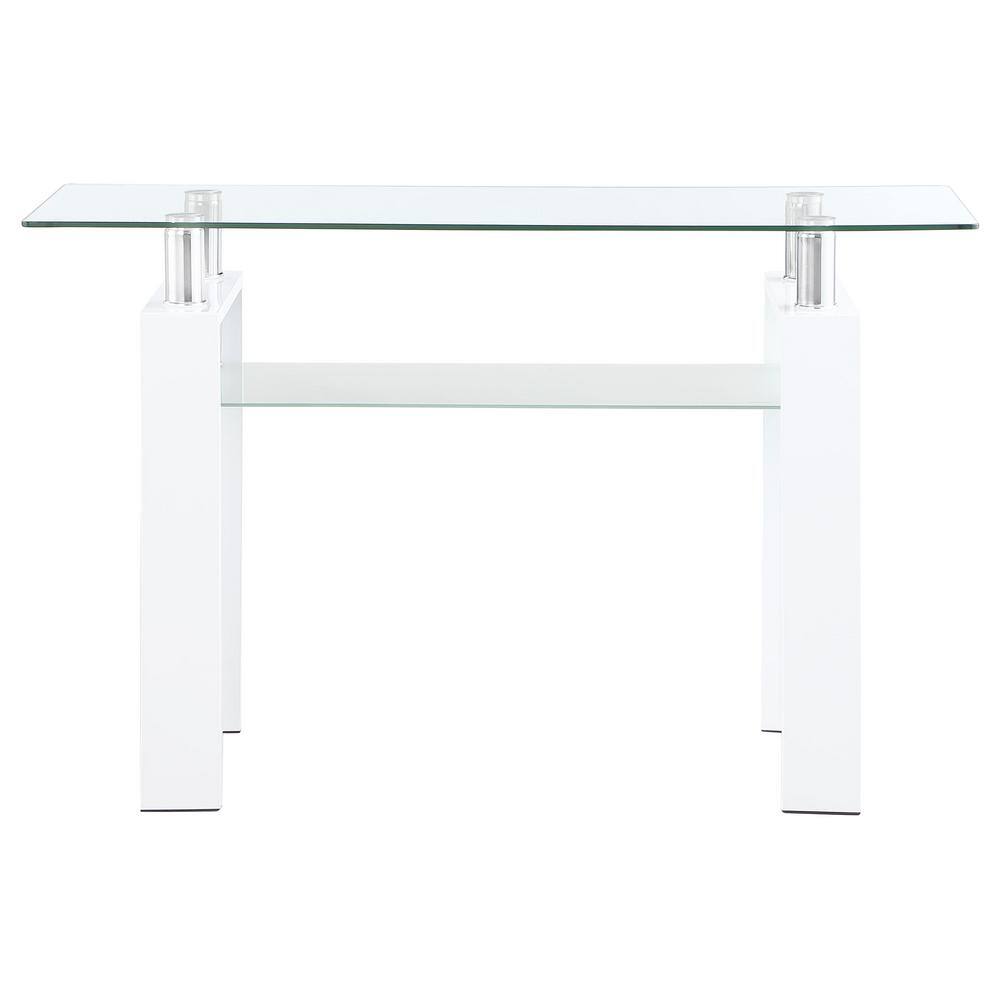 White Metal and Glass Rectangular Sofa Table with Shelf