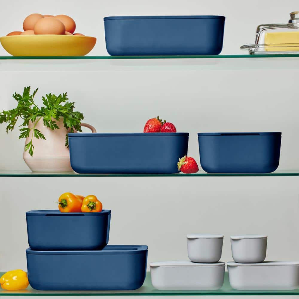 Caraway Home 17pc Food Storage Set Navy: Ceramic-Coated Glass Containers, Oven & Microwave Safe, 1 Year Warranty