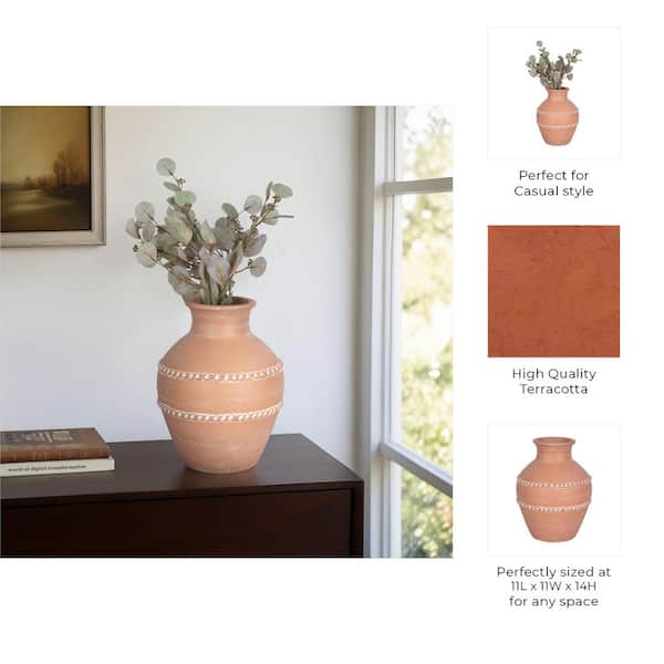 Liv & Skye 14 in. Red Pottery Round Decorative Vase 20752-02 - The