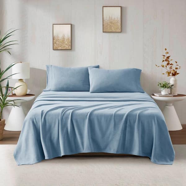 TRUE NORTH Micro Fleece 4-Piece Blue Polyester Full Sheet Set