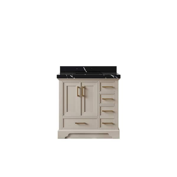 Willow Collections Charlotte 36 in. Single Sink Freestanding Fine Grain Bath Vanity with Calacatta Black Qt. Top Unassembled
