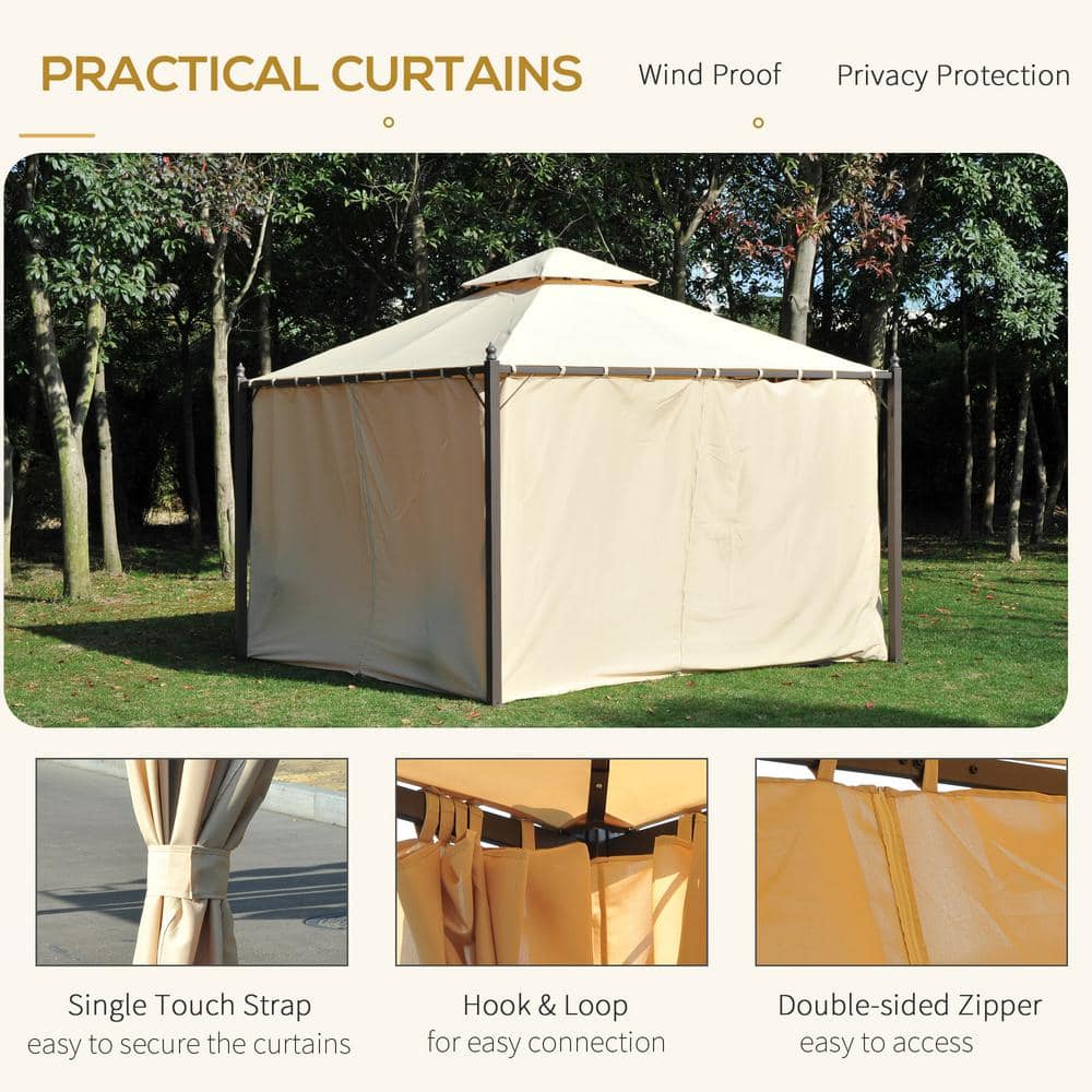 Steel Garden Gazebo with Curtains, 10 x 10 ft, Gray