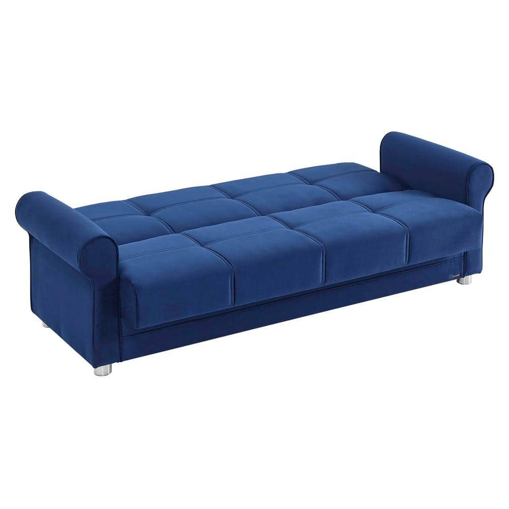 Twin Blue Microfiber Convertible Sofa Bed with Storage