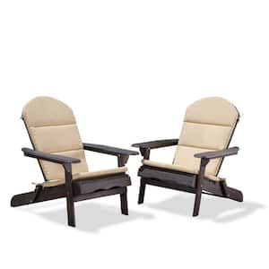 Malibu Dark Gray Folding Wood Adirondack Chairs with Khaki Cushions (2-Pack)