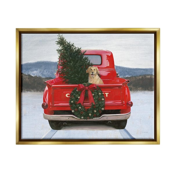 Stupell Industries Holiday Tree in Truck by James Wiens 1-Piece Floater Frame Graphic Print Travel Poster Art Print 21 in. x 17 in.