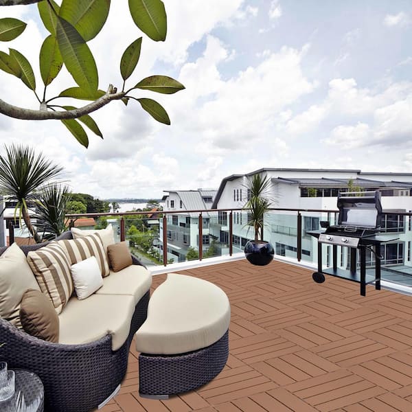 Tidoin Outdoor 1 ft. x 1 ft. Composite Interlocking Tile Deck Tile in Burly Wood(44 Per Box)