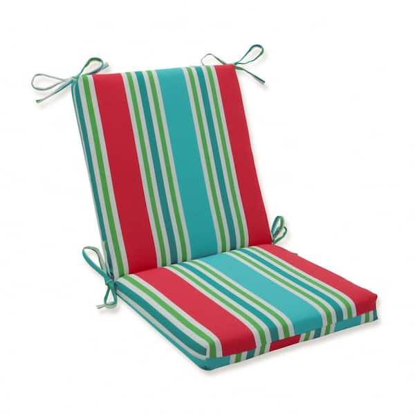 Pillow Perfect Stripe Outdoor/Indoor 18 in. W x 3 in. H Deep Seat, 1 Piece Chair Cushion and Square Corners in Green/Pink Aruba