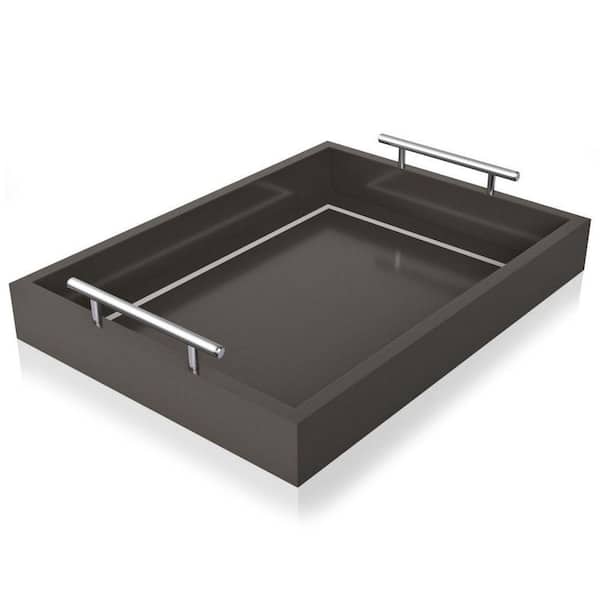 Dracelo Beautiful Black Bathroom Tray with Silver Metal Handles