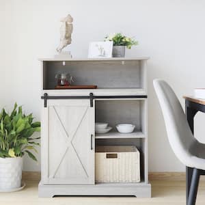 Grey Buffet Sideboard Kitchen Storage Cabinet with Wood Grain, Sliding Barn Door and Adjustable Shelf