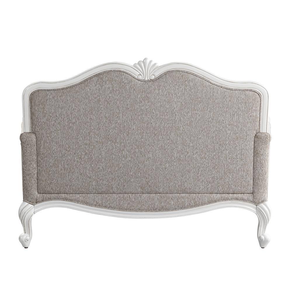 White Floral Tufted Fabric Loveseat with Wood Frame
