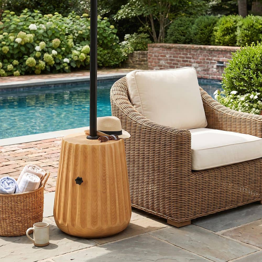 Ribbed Wood Grain MGO Patio Umbrella Base Round Outdoor Side Table with Sand-Filling Design price history on PriceWatchPro