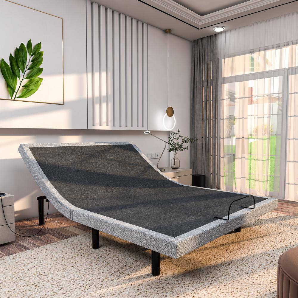 Renanim Adjustable Gray Bed Frame Twin XL USB, Dual Massage, UnderBed
