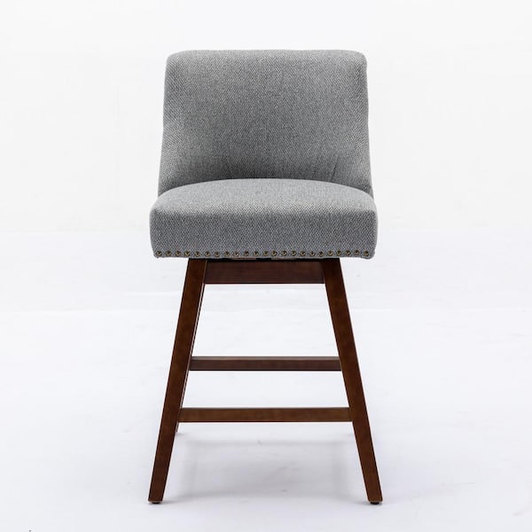 Noble House Toddski 26 in. Gray Modern Rubber Wood Counter Stool with Upholstered Fabric Seat, Set of 2