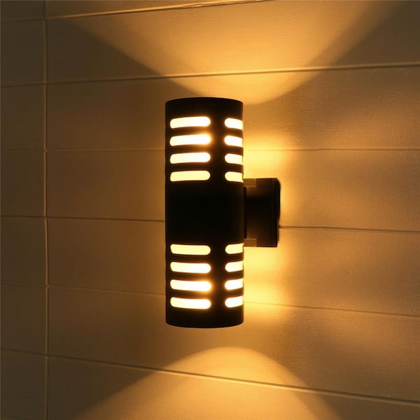 11.75 in. 2-Light Black Die-Cast Aluminum Cylinder Outdoor Wall Sconce